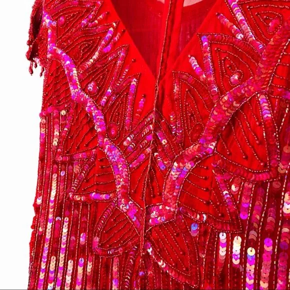 VTG 100% Silk 80s Fringed Beadwork Flapper Dress S - Picture 15 of 15